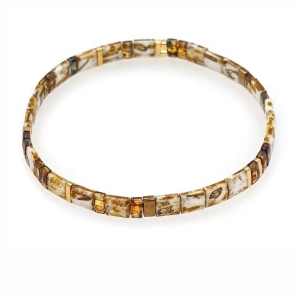 Colorful Beaded Chicklet Bracelet Tila beads / Bracelet perles de Tila élastique